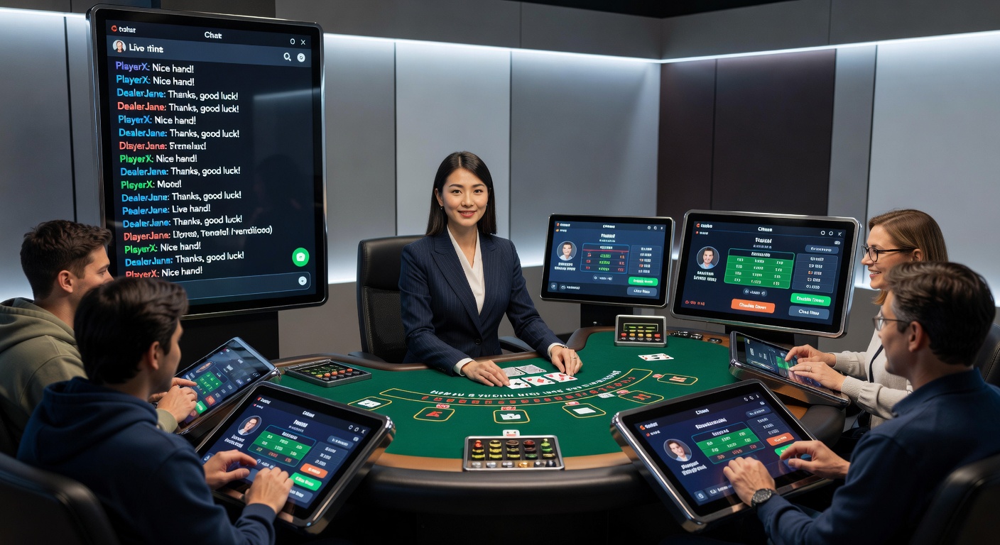 Live-Dealer-Tisch mit integriertem Chat-Fenster während einer Blackjack-Session