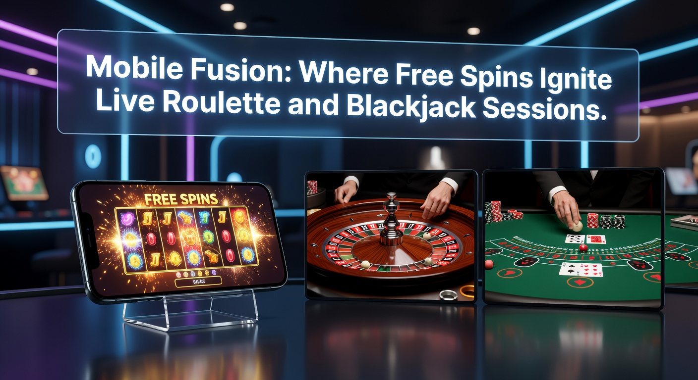 Live-Blackjack-Tisch auf Tablet mit overlayten Free-Spins und Multiplikatoren, umgeben von mobilen Slot-Icons