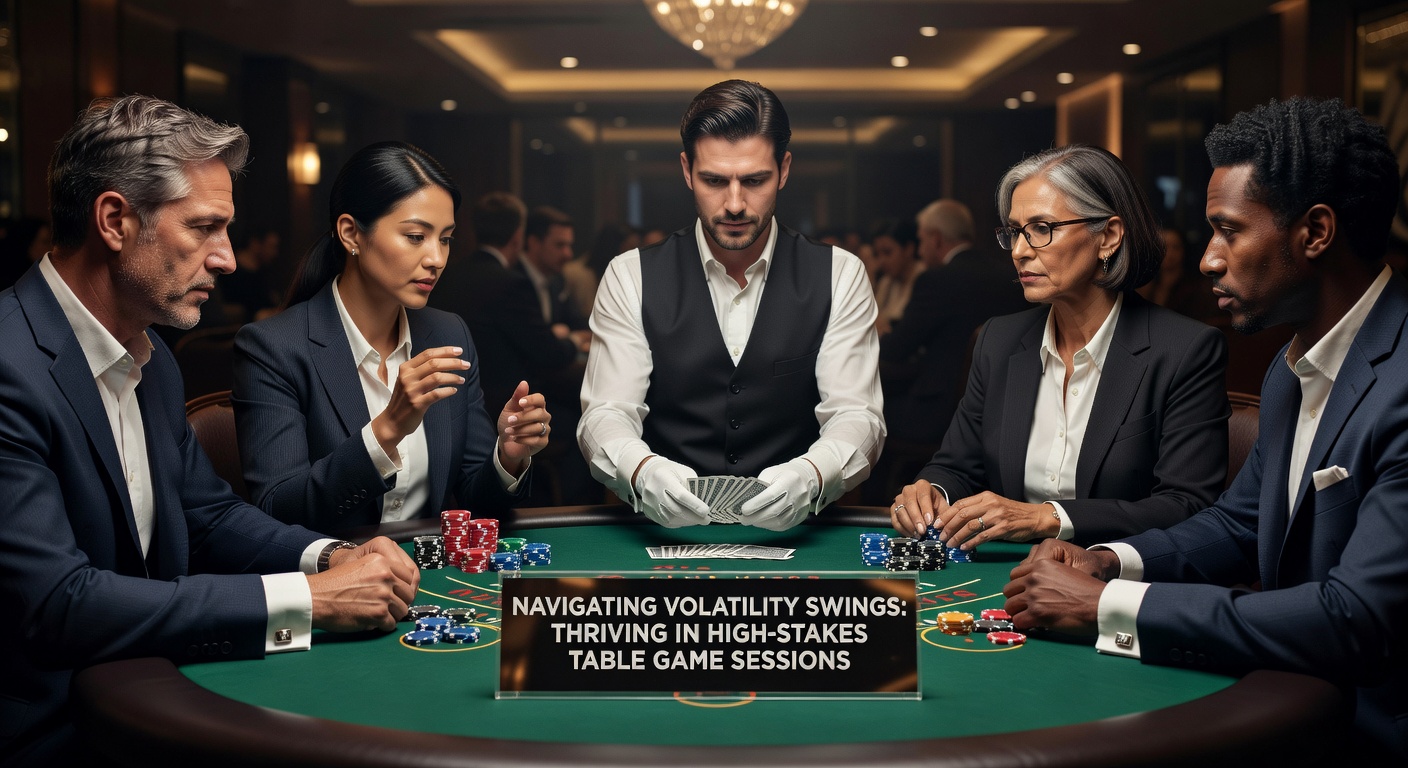 Ein intensives Blackjack-Tischspiel in einem High-Stakes-Casino mit Spielern, die konzentriert setzen